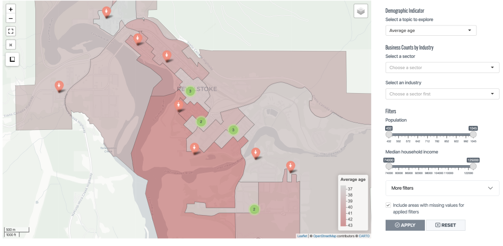 CityViz Market Research tool for economic development with business location markers