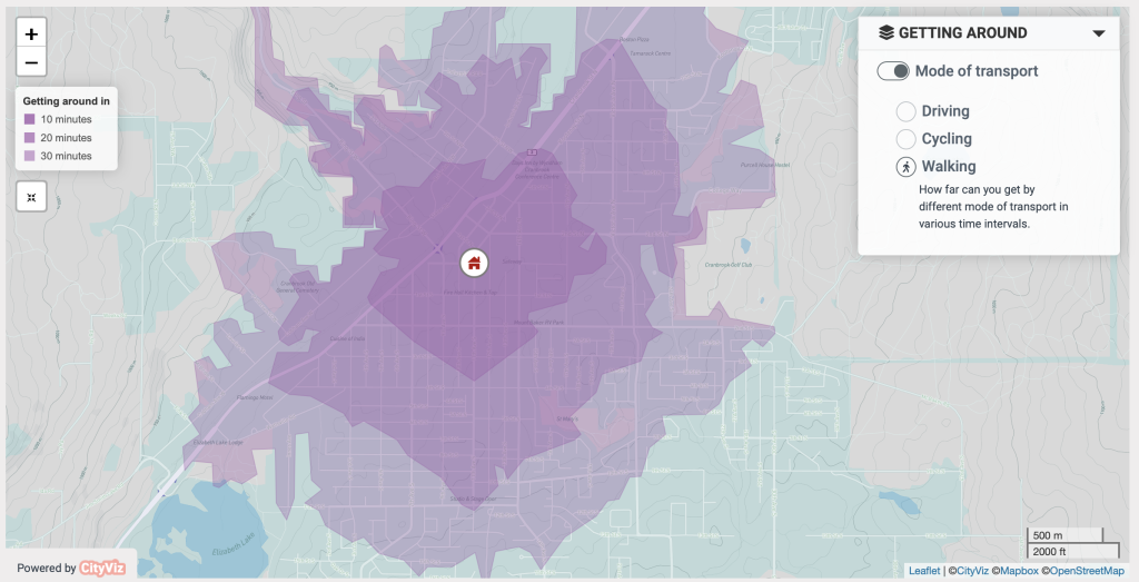 Getting Around - Local Transit and Active Transportation Embeddable Widget showing isochrones Getting Around - Local Transit and Active Transportation Embeddable Widget showing isochrones
