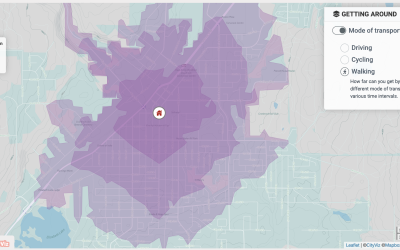 Getting Around - Local Transit and Active Transportation Embeddable Widget showing isochrones