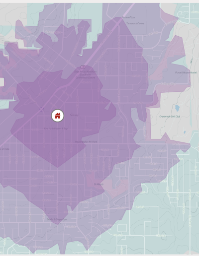 Getting Around - Local Transit and Active Transportation Embeddable Widget showing isochrones
