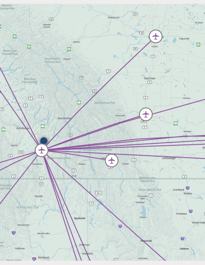 Transportation website widget - direct flight connections from nearest airports