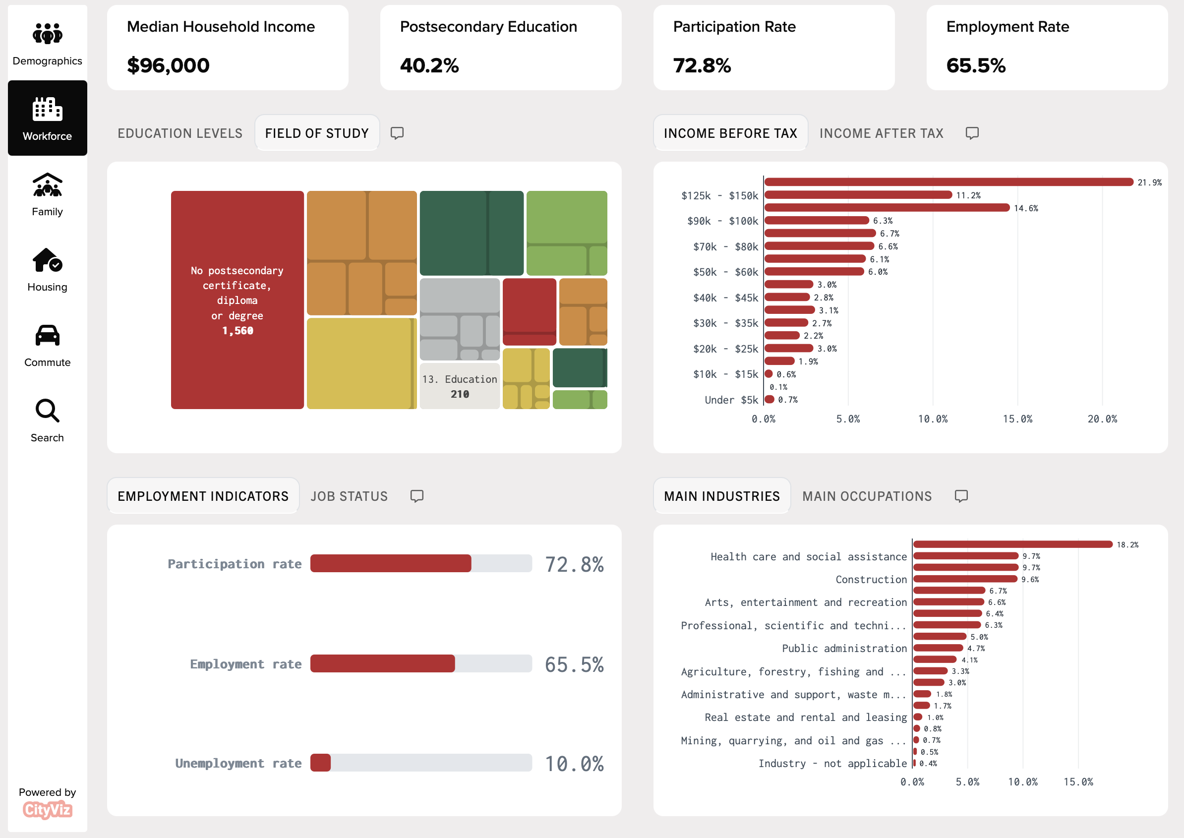 Workforce Insights featured in CityViz Community Profile widget for Economic Development